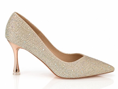 Czółenka Damskie Glamour Szampańskie Brokatowe Eleganckie Szpilki 36