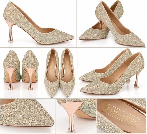 Czółenka Damskie Glamour Szampańskie Brokatowe Eleganckie Szpilki 39