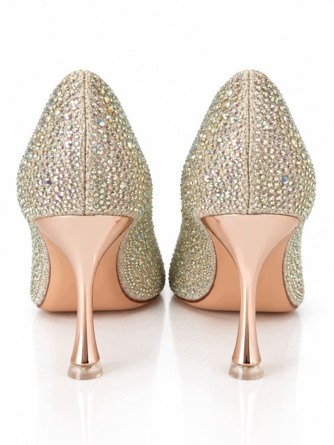 Czółenka Damskie Glamour Szampańskie Brokatowe Eleganckie Szpilki 40