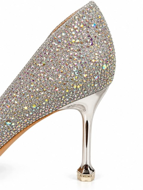 Czółenka Damskie Srebrne Glamour Brokatowe Eleganckie Szpilki Roz. 36