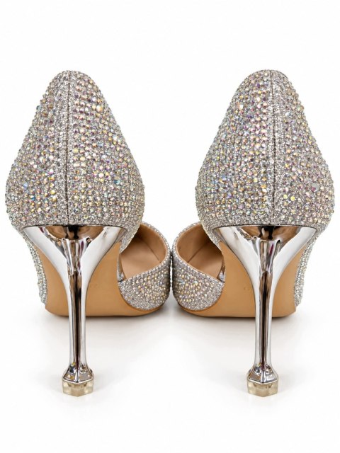 Czółenka Damskie Srebrne Glamour Brokatowe Eleganckie Szpilki Roz. 39