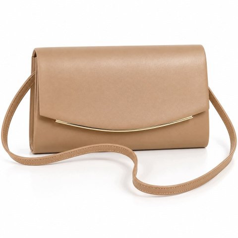 Torebka Damska Wizytowa Polska Beżowa Elegancka Na Wesele 26 cm